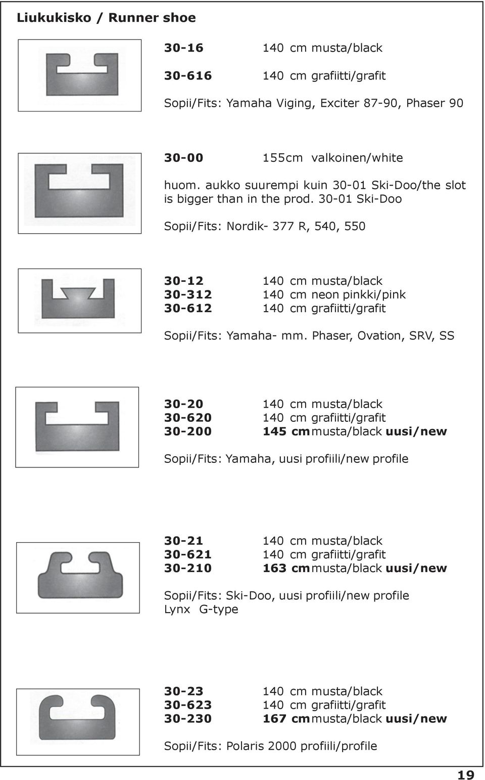 30-01 Ski-Doo Sopii/Fits: Nordik- 377 R, 540, 550 30-12 140 cm musta/black 30-312 140 cm neon pinkki/pink 30-612 140 cm grafiitti/grafit Sopii/Fits: Yamaha- mm.