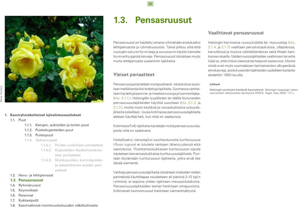 Yleiset periaatteet Helsingin harvinaisia ruusuyksilöitä tai kasvustoja (kts. 2.1.4. ja 2.1.7) vaalitaan peruskorjauksissa, ylläpidossa, kaivutöissä ja muissa valintatilanteissa sekä tiheän kanikannan alueilla.