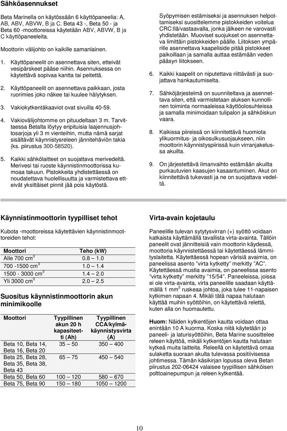 Käyttöpaneelit on asennettava paikkaan, josta ruorimies joko näkee tai kuulee hälytyksen. 3. Vakiokytkentäkaaviot ovat sivuilla 40-59. 4. Vakiovälijohtomme on pituudeltaan 3 m.