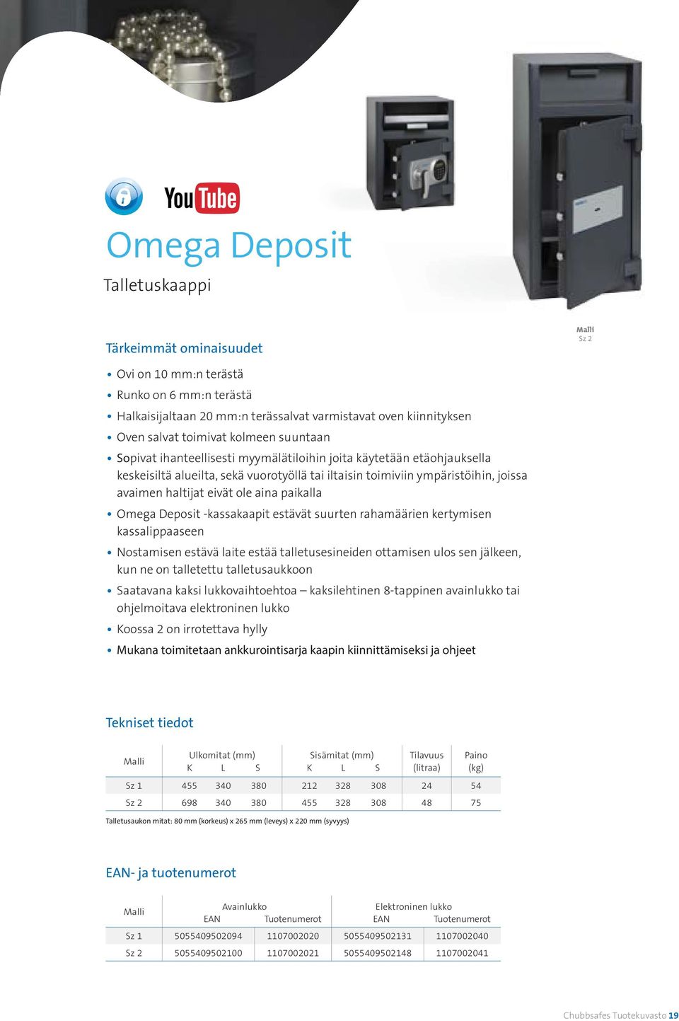 Deposit -kassakaapit estävät suurten rahamäärien kertymisen kassalippaaseen Nostamisen estävä laite estää talletusesineiden ottamisen ulos sen jälkeen, kun ne on talletettu talletusaukkoon Saatavana