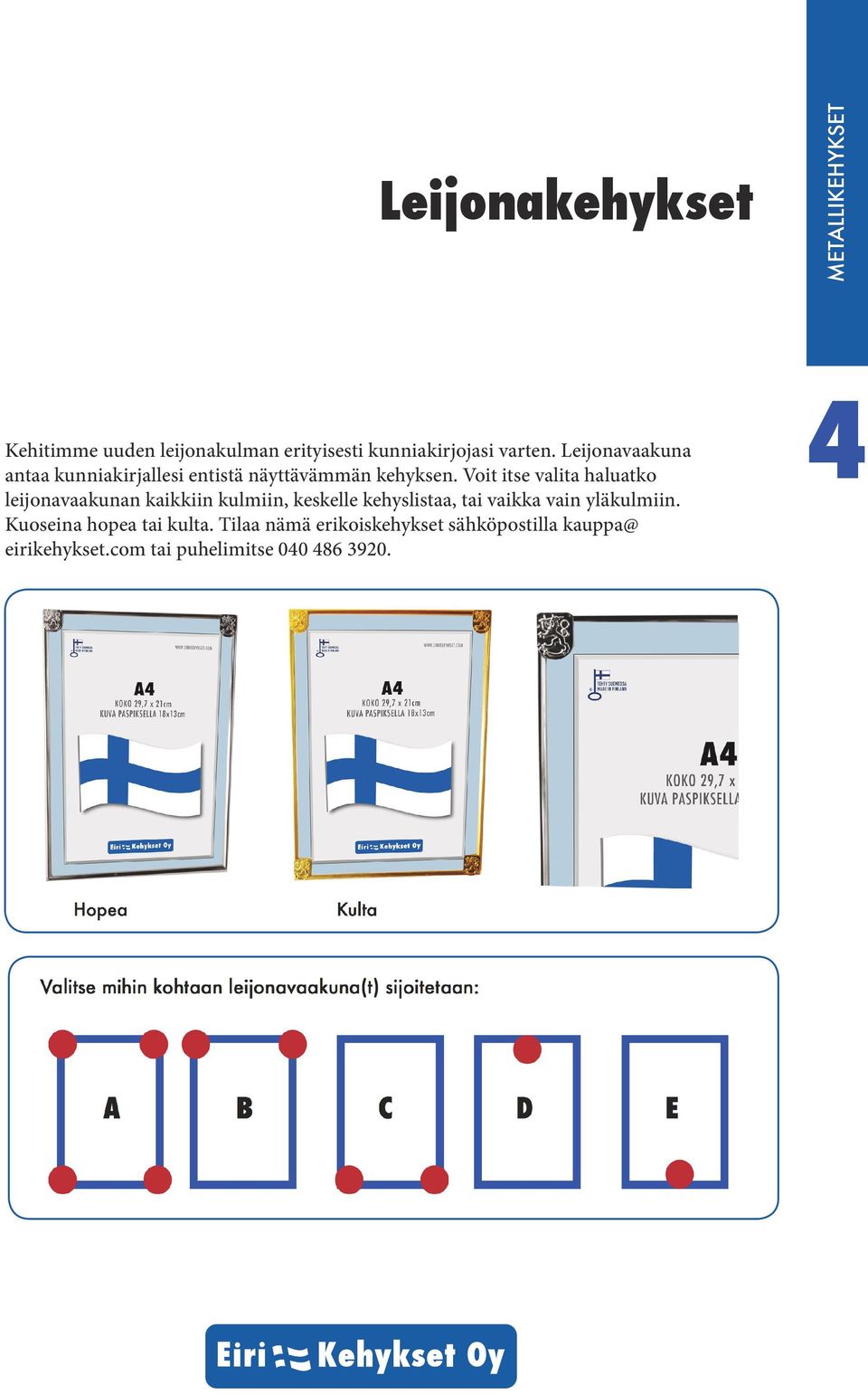 Voit itse valita haluatko leijonavaakunan kaikkiin kulmiin, keskelle kehyslistaa, tai vaikka vain