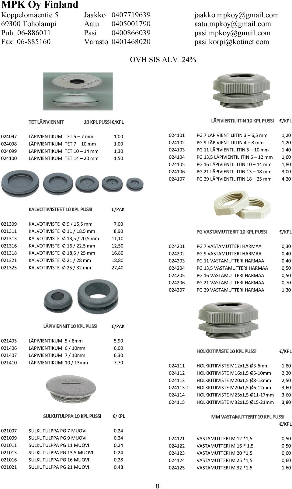 mm Ø 13,5 / 20,5 mm Ø 16 / 22,5 mm Ø 18,5 / 25 mm Ø 21 / 28 mm Ø 25 / 32 mm LÄPIVIENNIT KPL PUSSI 021405 021406 021407 0214 LÄPIVIENTIKUMI 5 / 8mm LÄPIVIENTIKUMI 6 / mm LÄPIVIENTIKUMI 7 / mm