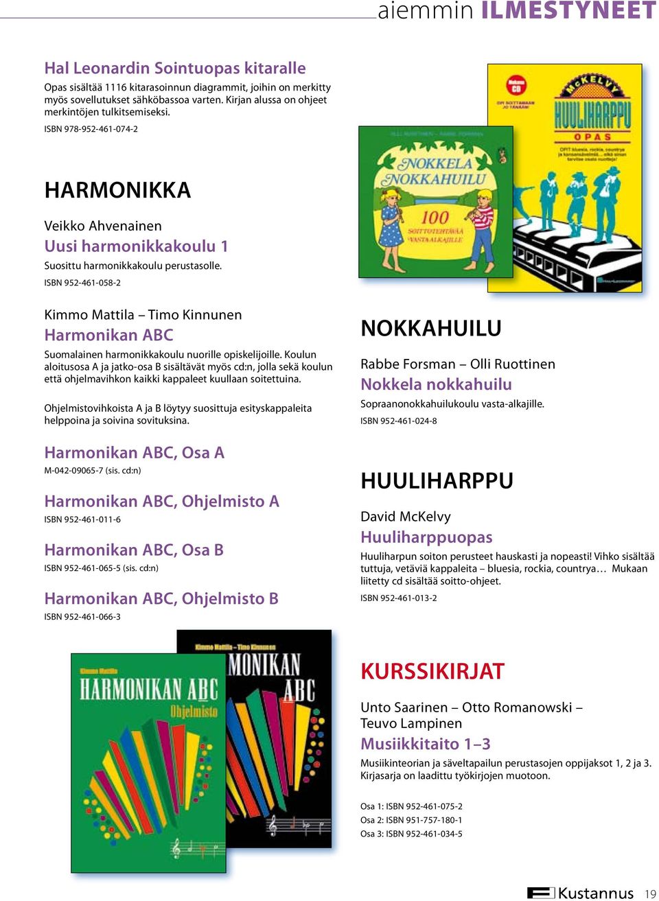 ISBN 952-461-058-2 Kimmo Mattila Timo Kinnunen Harmonikan ABC Suomalainen harmonikkakoulu nuorille opiskelijoille.