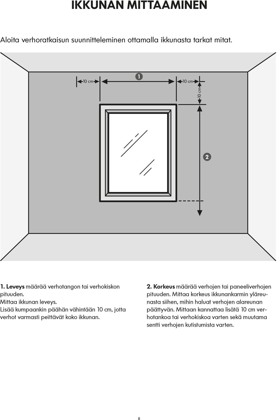 Lisää kumpaankin päähän vähintään 10 cm, jotta verhot varmasti peittävät koko ikkunan. a 2.