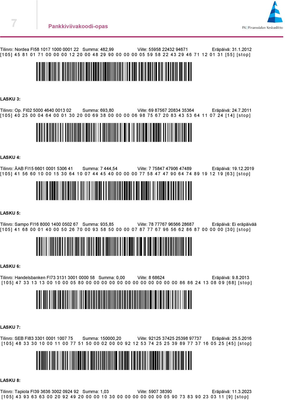 67 20834 35364 Eräpäivä: 24.7.2011 [105] 40 25 00 04 64 00 01 30 20 00 69 38 00 00 0 0 0 6 98 75 67 20 83 43 53 64 11 07 24 [14] [stop] LASKU 4: Tilinro: ÅAB FI15 6601 0001 5306 41 Summa: 7 444,54