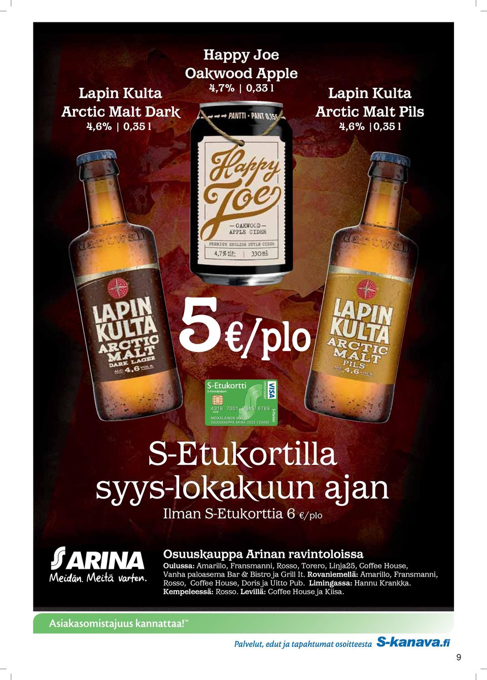 Rosso, Torero, Linja25, Coffee House, Vanha paloasema Bar & Bistro ja Grill It.