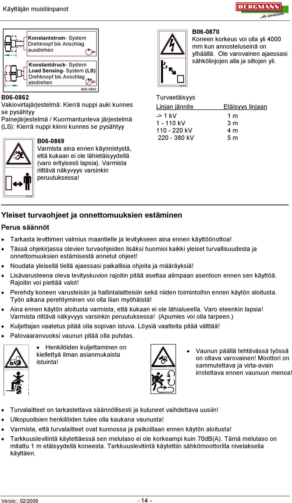 kukaan ei ole lähietäisyydellä (varo erityisesti lapsia). Varmista riittävä näkyvyys varsinkin peruutuksessa!