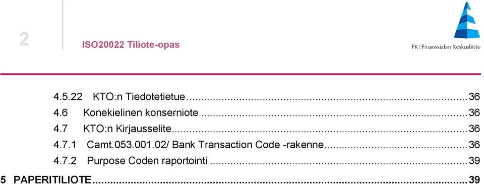 .. 36 4.7.1 Camt.053.001.02/ Bank Transaction Code -rakenne.