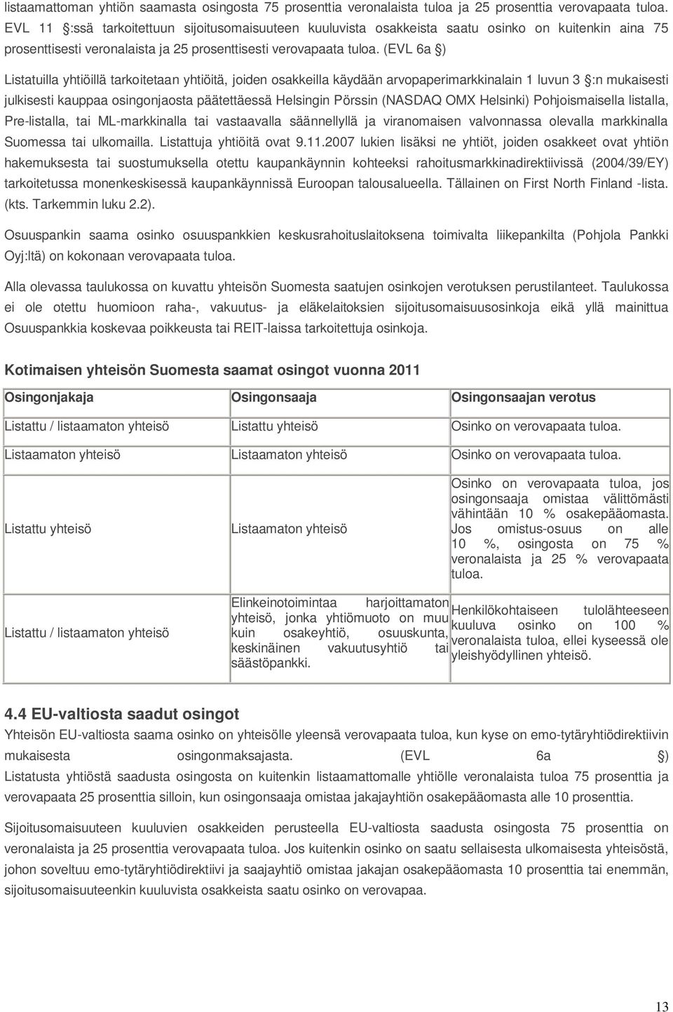 (EVL 6a ) Listatuilla yhtiöillä tarkoitetaan yhtiöitä, joiden osakkeilla käydään arvopaperimarkkinalain 1 luvun 3 :n mukaisesti julkisesti kauppaa osingonjaosta päätettäessä Helsingin Pörssin (NASDAQ