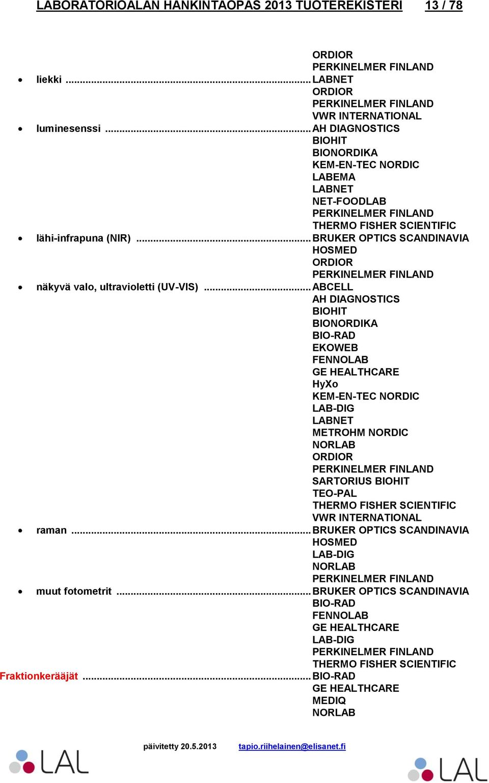 .. BRUKER OPTICS SCANDINAVIA HOSMED näkyvä valo, ultravioletti (UV-VIS).