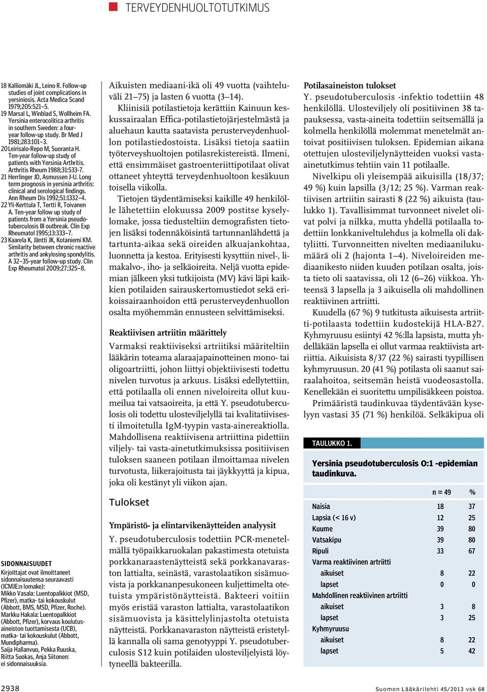 Ten-year follow-up study of patients with Yersinia Arthritis. Arthritis Rheum 1988;31:533-7. 21 Herrlinger JD, Asmussen J-U.