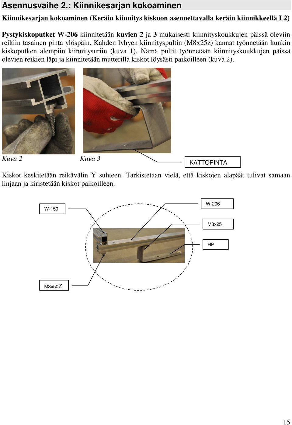 mukaisesti kiinnityskoukkujen päissä oleviin reikiin tasainen pinta ylöspäin.