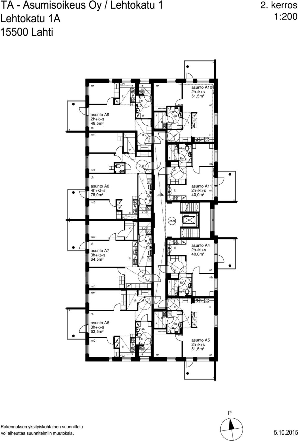 40,0m² asunto A7 3h+kt+s 64,5m² asunto A4