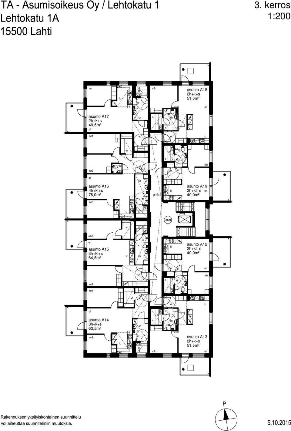 40,0m² asunto A15 3h+kt+s 64,5m² asunto A12