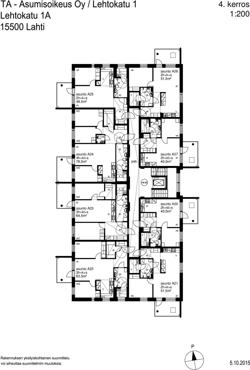 40,0m² asunto A23 3h+kt+s 64,5m² asunto A20