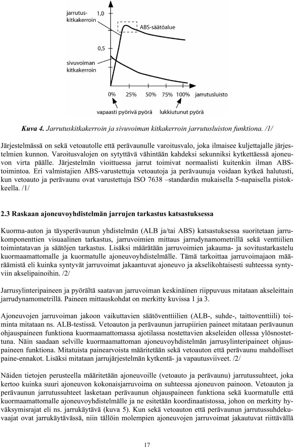 Varoitusvalojen on sytyttävä vähintään kahdeksi sekunniksi kytkettäessä ajoneuvon virta päälle. Järjestelmän vioittuessa jarrut toimivat normaalisti kuitenkin ilman ABStoimintoa.