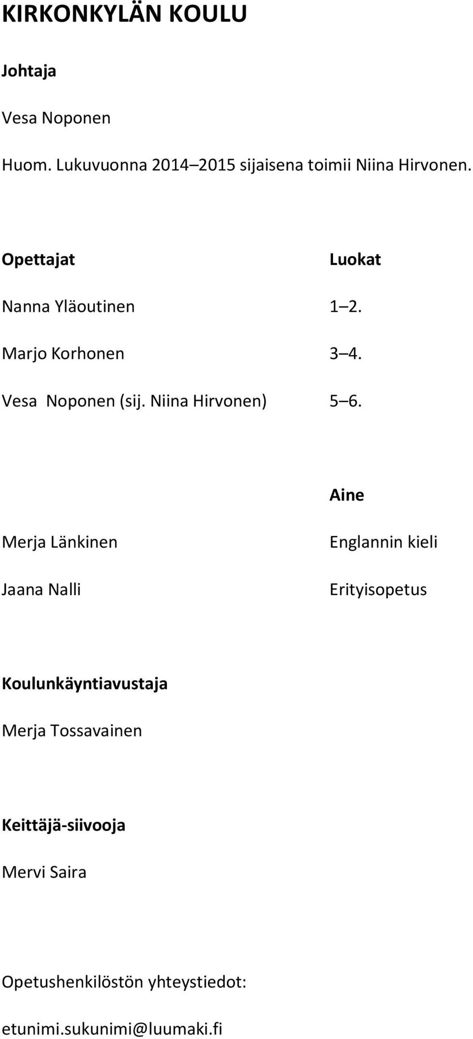 Marjo Korhonen 3 4. Vesa Noponen (sij. Niina Hirvonen) 5 6.