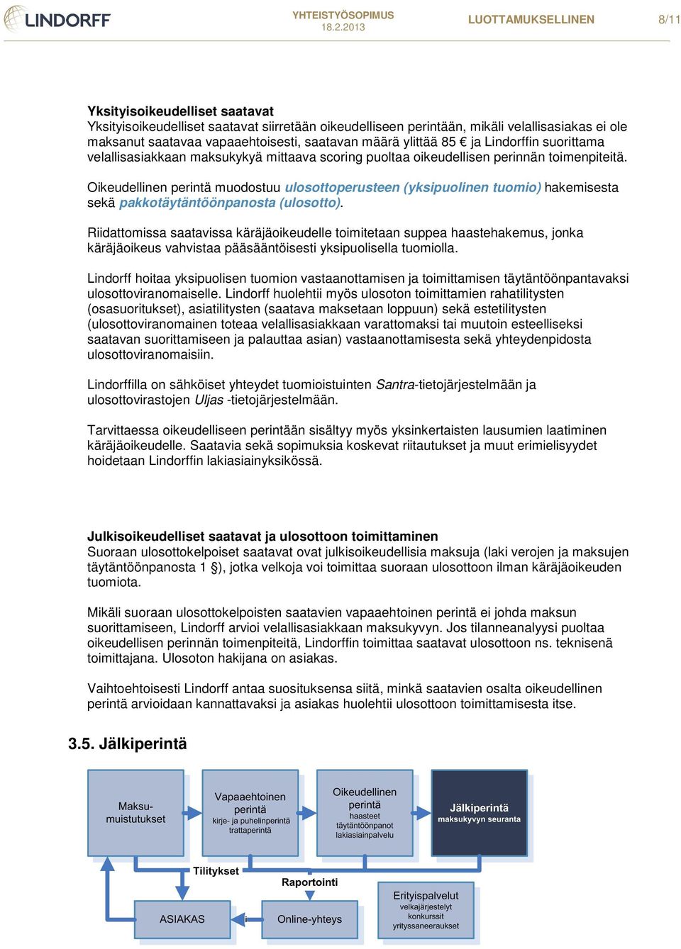 Oikeudellinen perintä muodostuu ulosottoperusteen (yksipuolinen tuomio) hakemisesta sekä pakkotäytäntöönpanosta (ulosotto).