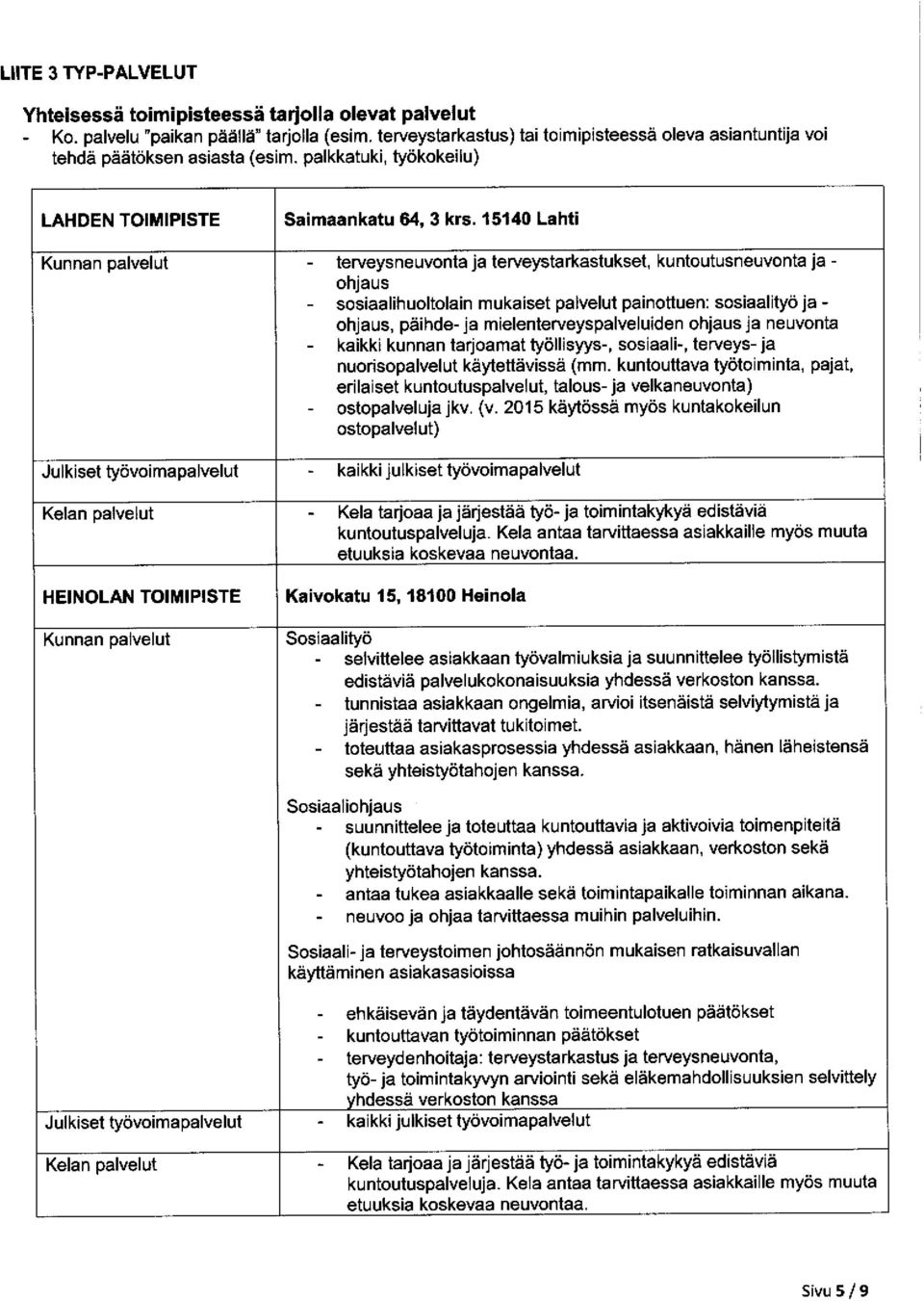 15140 Lahti Kunnan palvelut - terveysneuvonta ja terveystarkastukset, kuntoutusneuvonta ja - ohjaus - sosiaalihuoltolain mukaiset palvelut painottuen: sosiaalityö ja - ohjaus, päihde- ja