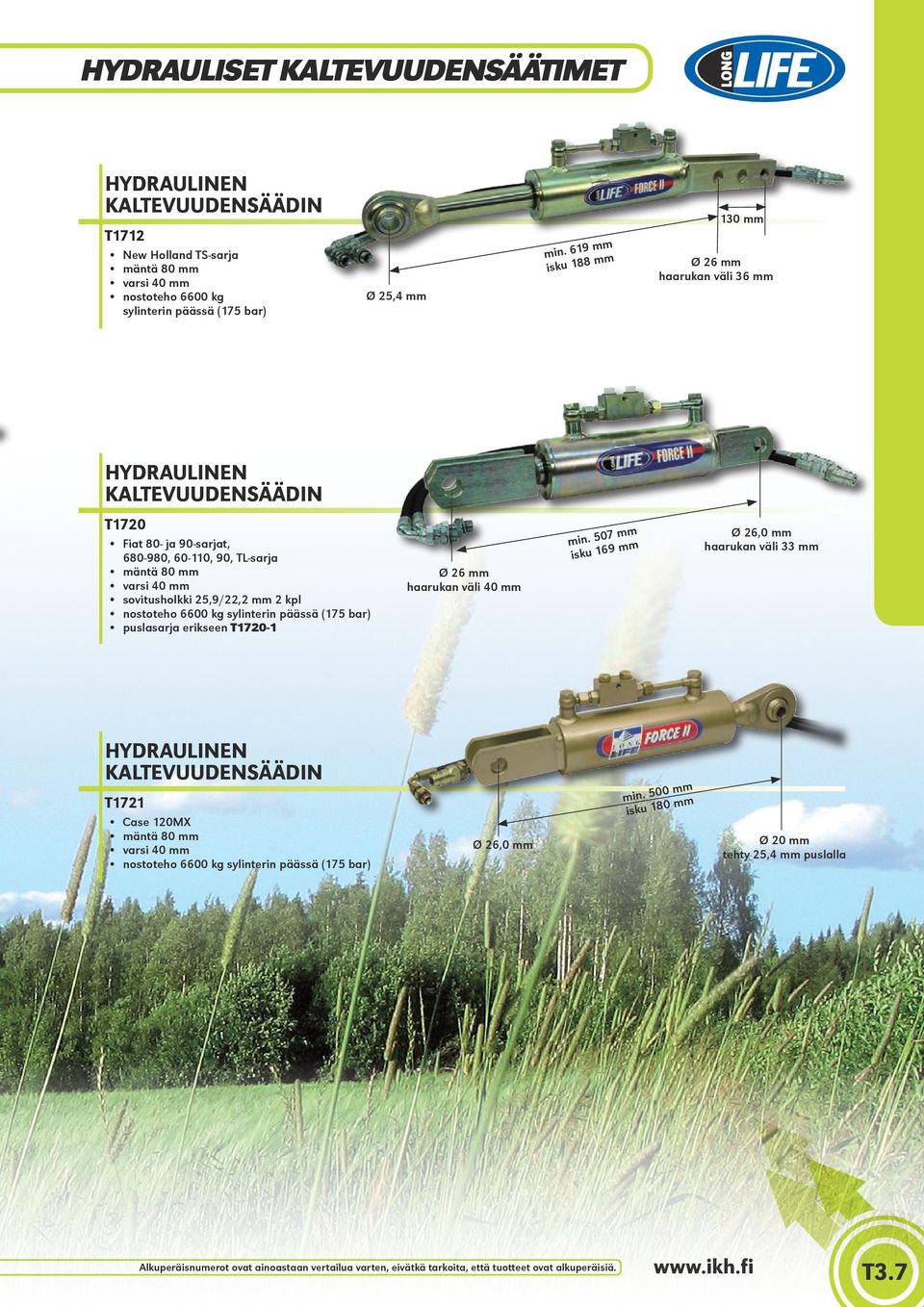 sovitusholkki 25,9/22,2 mm 2 kpl nostoteho 6600 kg sylinterin päässä (175 bar) puslasarja erikseen T1720-1 7 mm min.