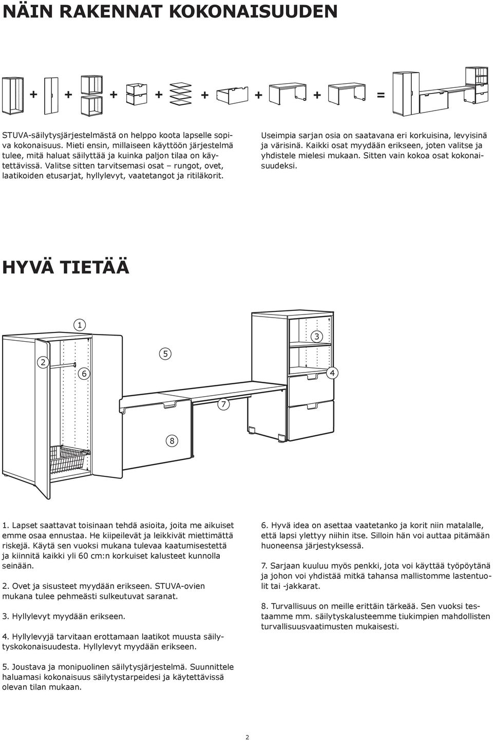 Valitse sitten tarvitsemasi osat rungot, ovet, laatikoiden etusarjat, hyllylevyt, vaatetangot ja ritiläkorit. Useimpia sarjan osia on saatavana eri korkuisina, levyisinä ja värisinä.