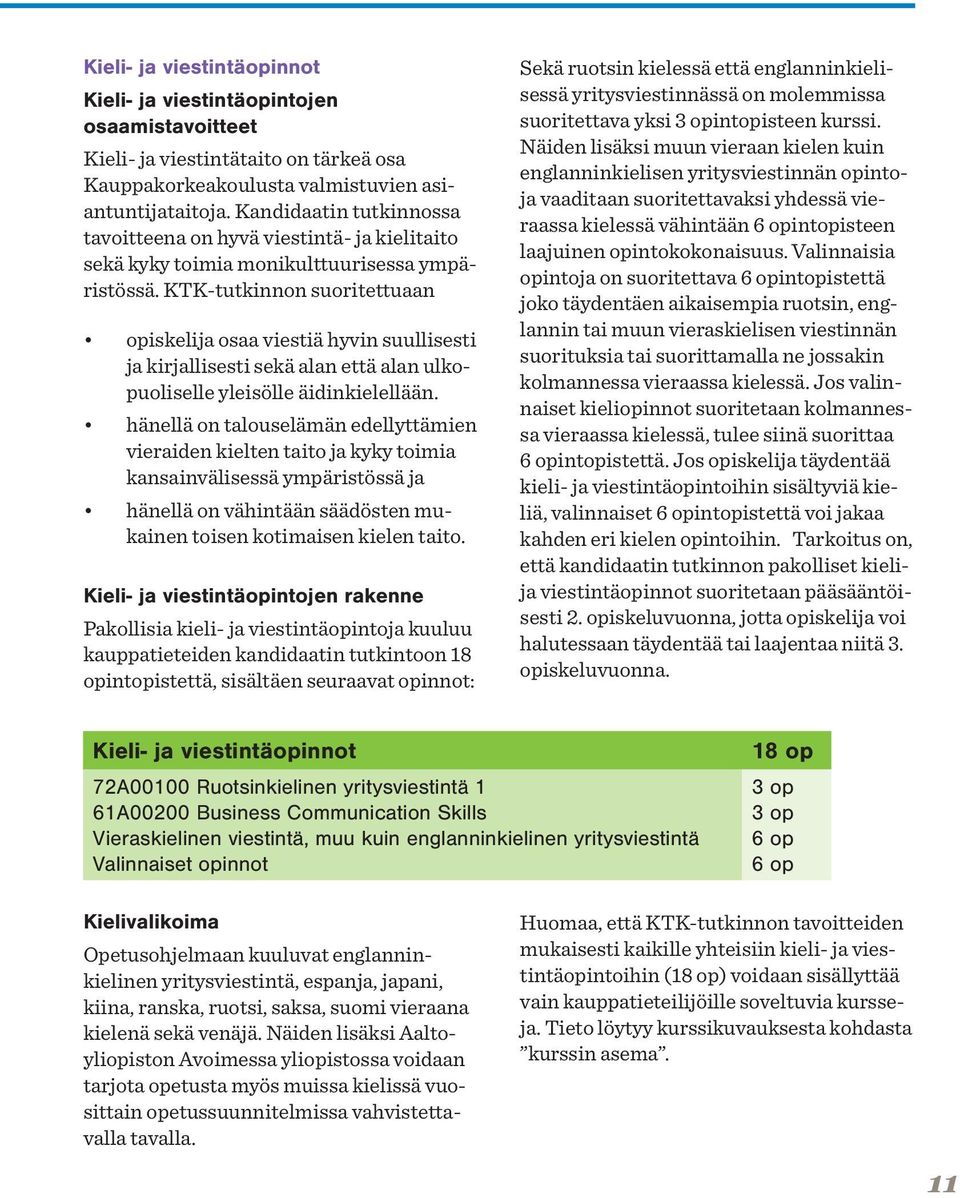 KTK-tutkinnon suoritettuaan opiskelija osaa viestiä hyvin suullisesti ja kirjallisesti sekä alan että alan ulkopuoliselle yleisölle äidinkielellään.