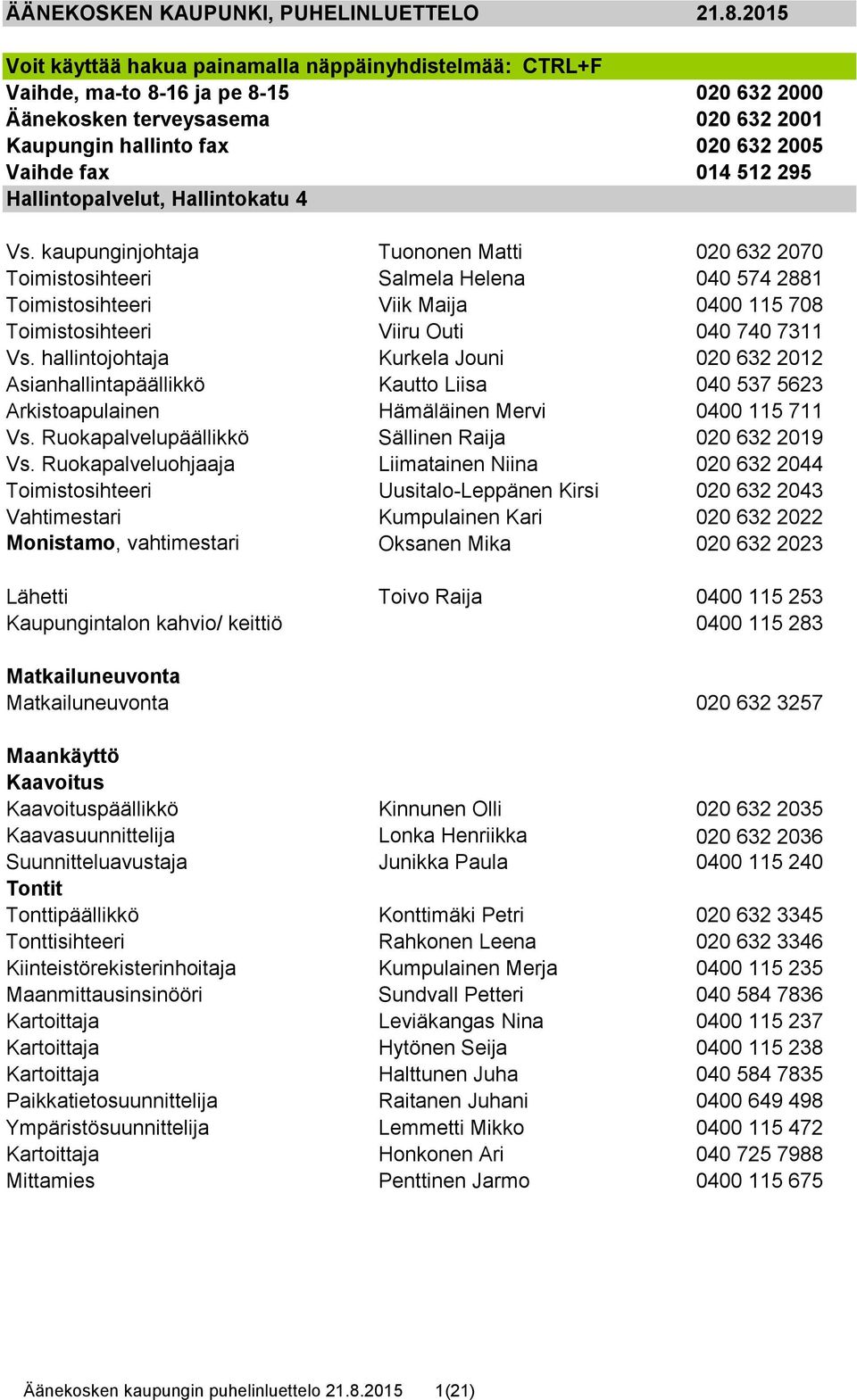 295 Hallintopalvelut, Hallintokatu 4 Vs.