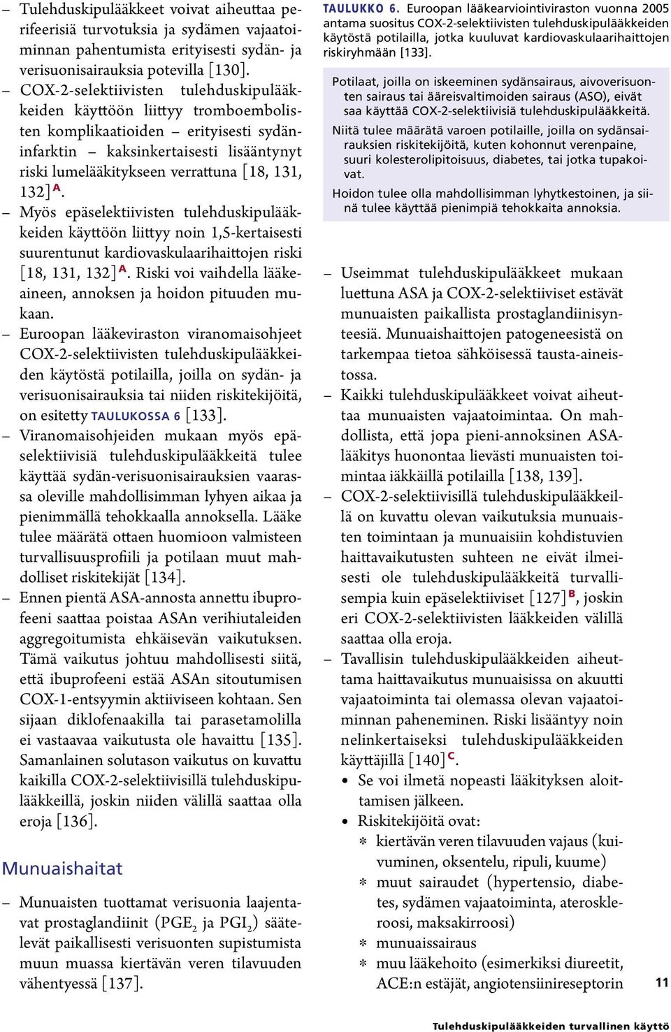 132] A. Myös epäselektiivisten tulehduskipulääkkeiden käyttöön liittyy noin 1,5-kertaisesti suurentunut kardiovaskulaarihaittojen riski [18, 131, 132] A.