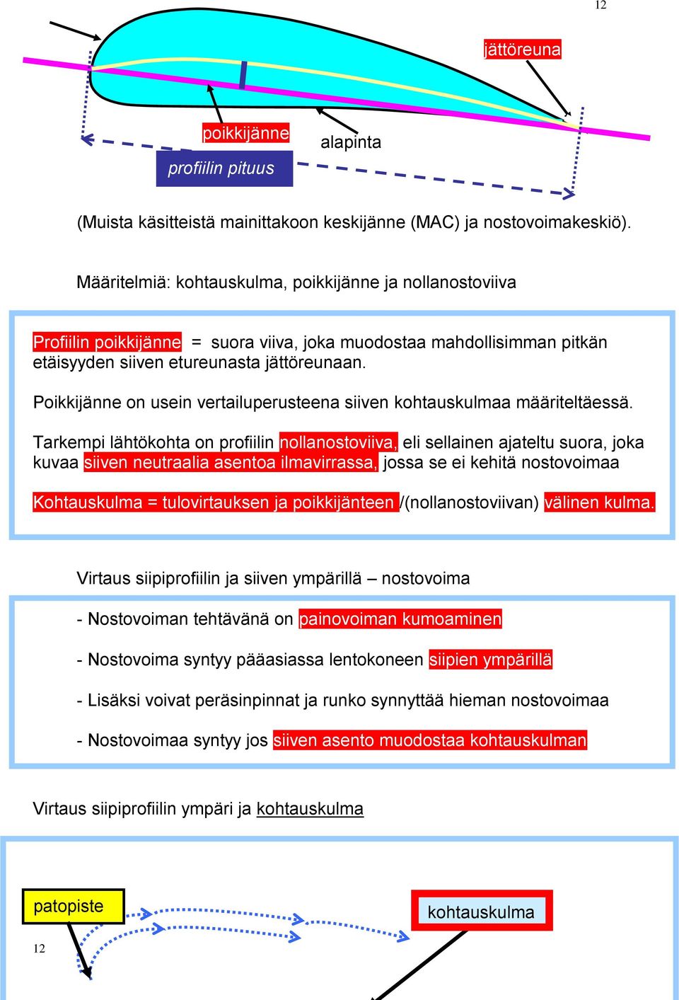 Poikkijänne on usein vertailuperusteena siiven kohtauskulmaa määriteltäessä.