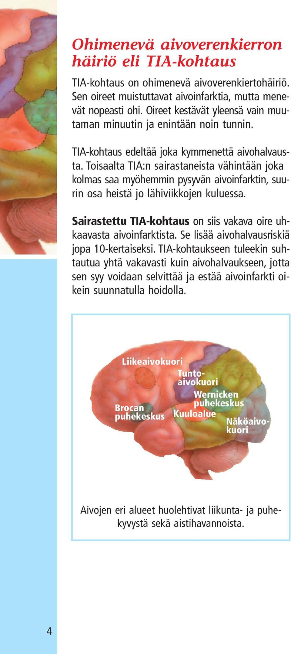 Toisaalta TIA:n sairastaneista vähintään joka kolmas saa myöhemmin pysyvän aivoinfarktin, suurin osa heistä jo lähiviikkojen kuluessa.