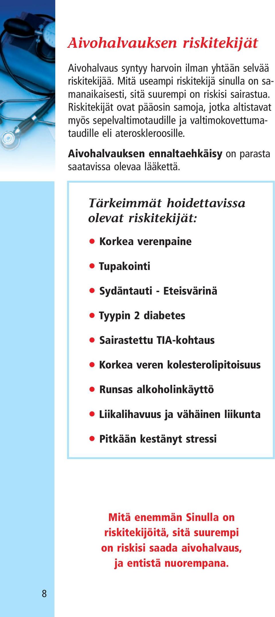 Aivohalvauksen ennaltaehkäisy on parasta saatavissa olevaa lääkettä.