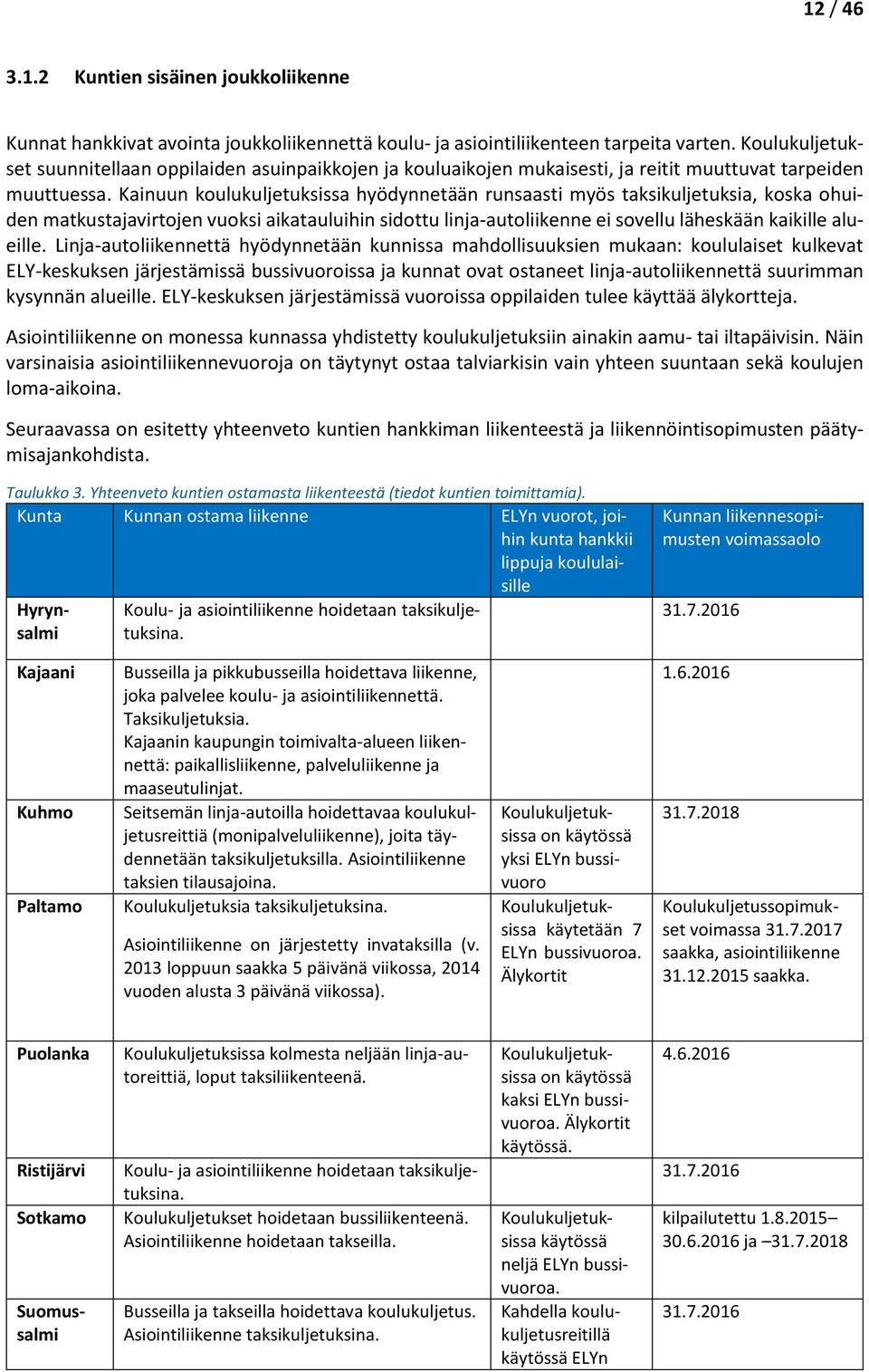 Kainuun koulukuljetuksissa hyödynnetään runsaasti myös taksikuljetuksia, koska ohuiden matkustajavirtojen vuoksi aikatauluihin sidottu linja-autoliikenne ei sovellu läheskään kaikille alueille.