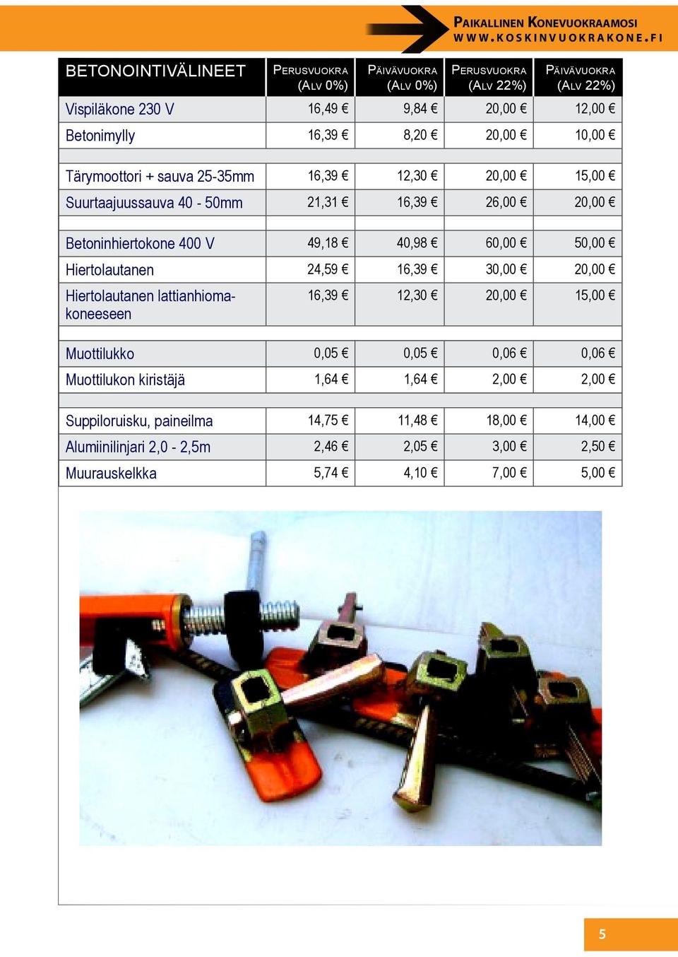 40-50mm 21,31 16,39 26,00 20,00 Betoninhiertokone 400 V 49,18 40,98 60,00 50,00 Hiertolautanen 24,59 16,39 30,00 20,00 Hiertolautanen