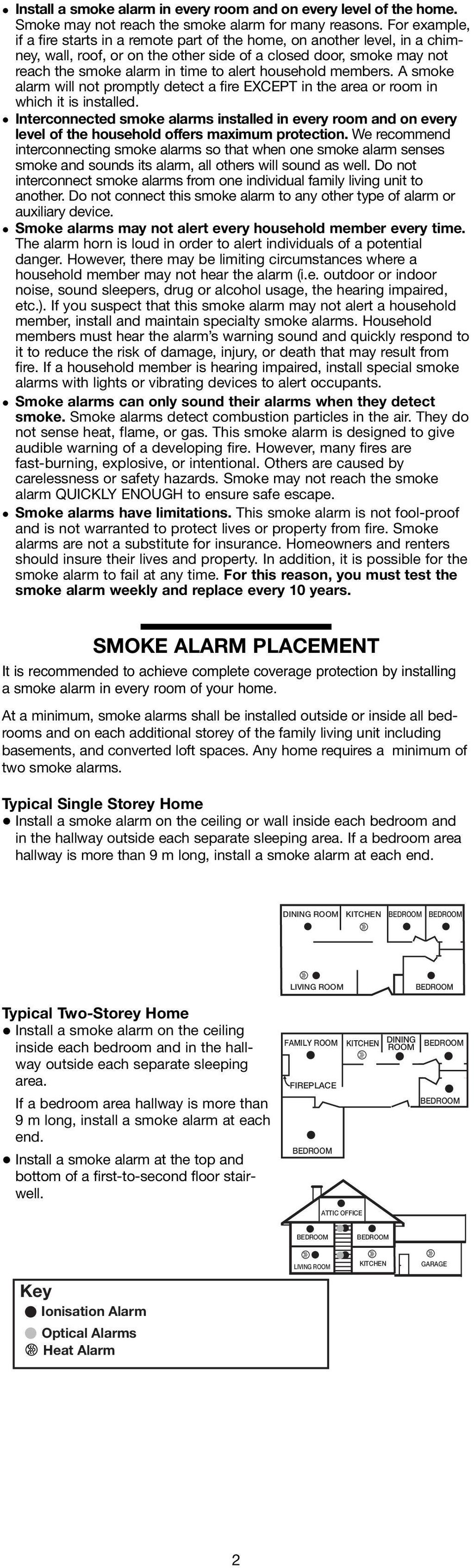 household members. A smoke alarm will not promptly detect a fire EXCEPT in the area or room in which it is installed.