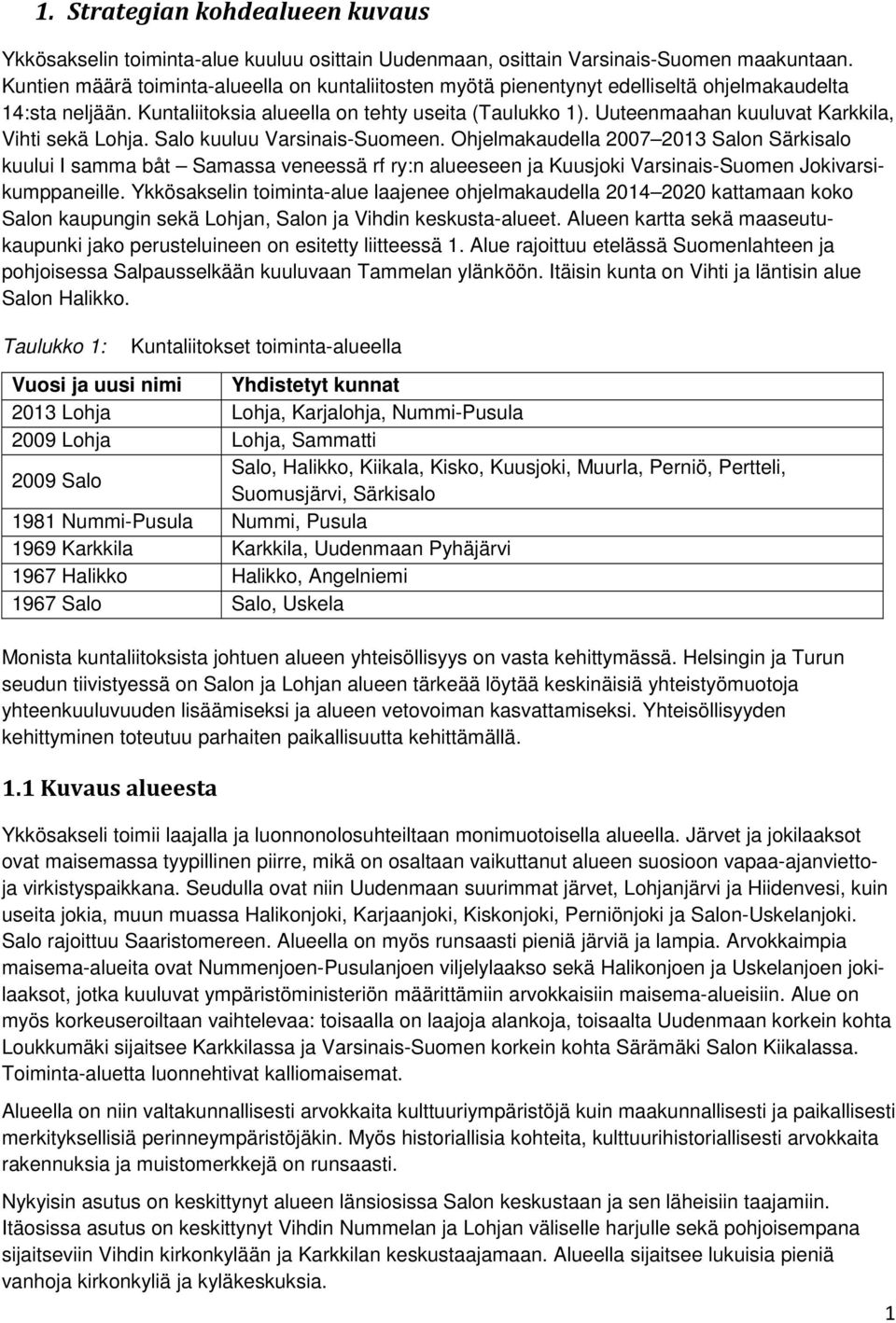 Uuteenmaahan kuuluvat Karkkila, Vihti sekä Lohja. Salo kuuluu Varsinais-Suomeen.