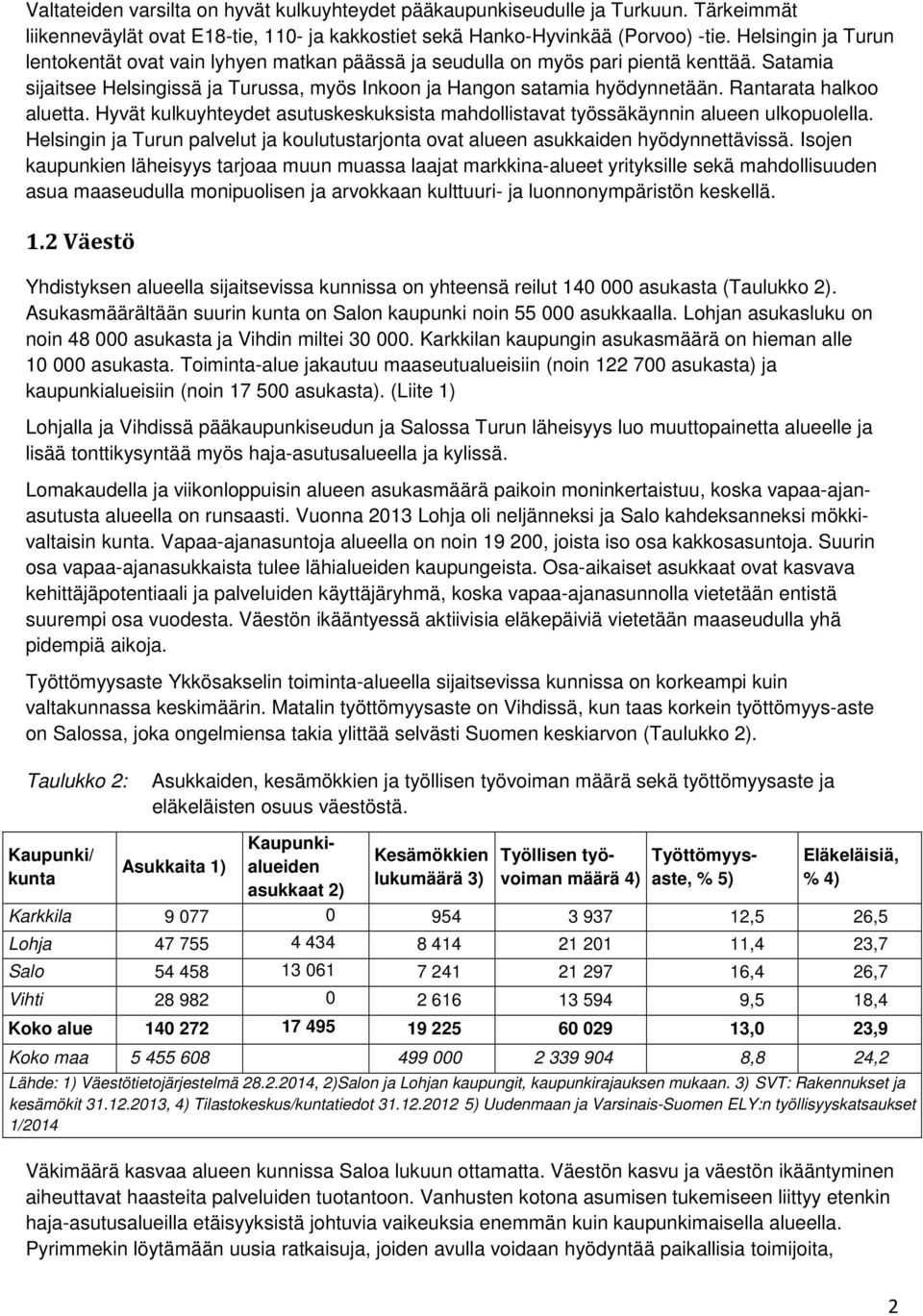 Rantarata halkoo aluetta. Hyvät kulkuyhteydet asutuskeskuksista mahdollistavat työssäkäynnin alueen ulkopuolella.