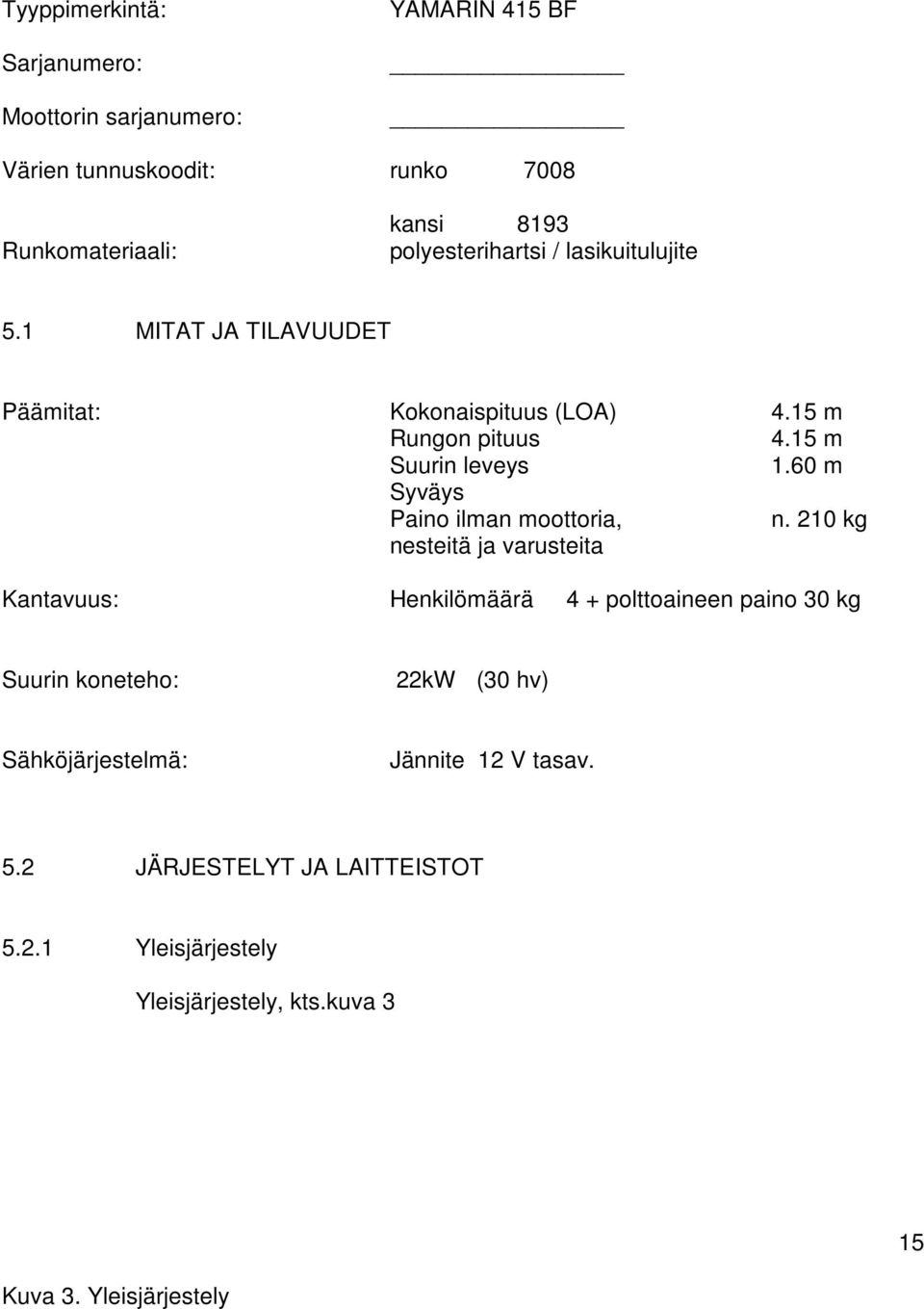 60 m Syväys Paino ilman moottoria, n.