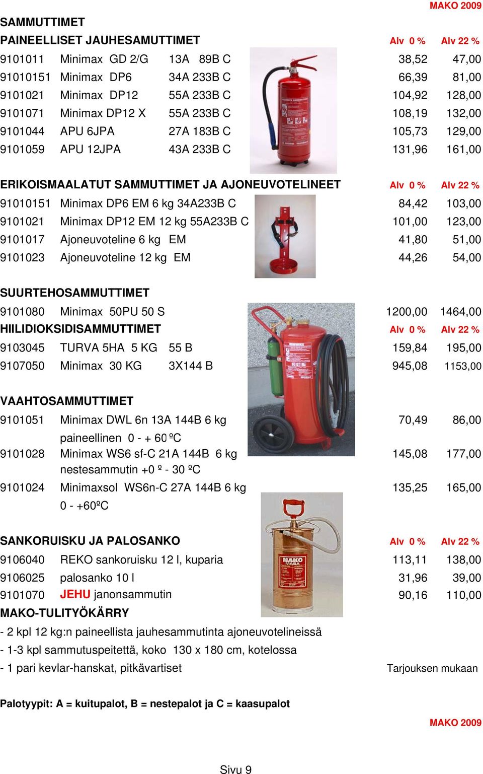 91010151 Minimax DP6 EM 6 kg 34A233B C 84,42 103,00 9101021 Minimax DP12 EM 12 kg 55A233B C 101,00 123,00 9101017 Ajoneuvoteline 6 kg EM 41,80 51,00 9101023 Ajoneuvoteline 12 kg EM 44,26 54,00