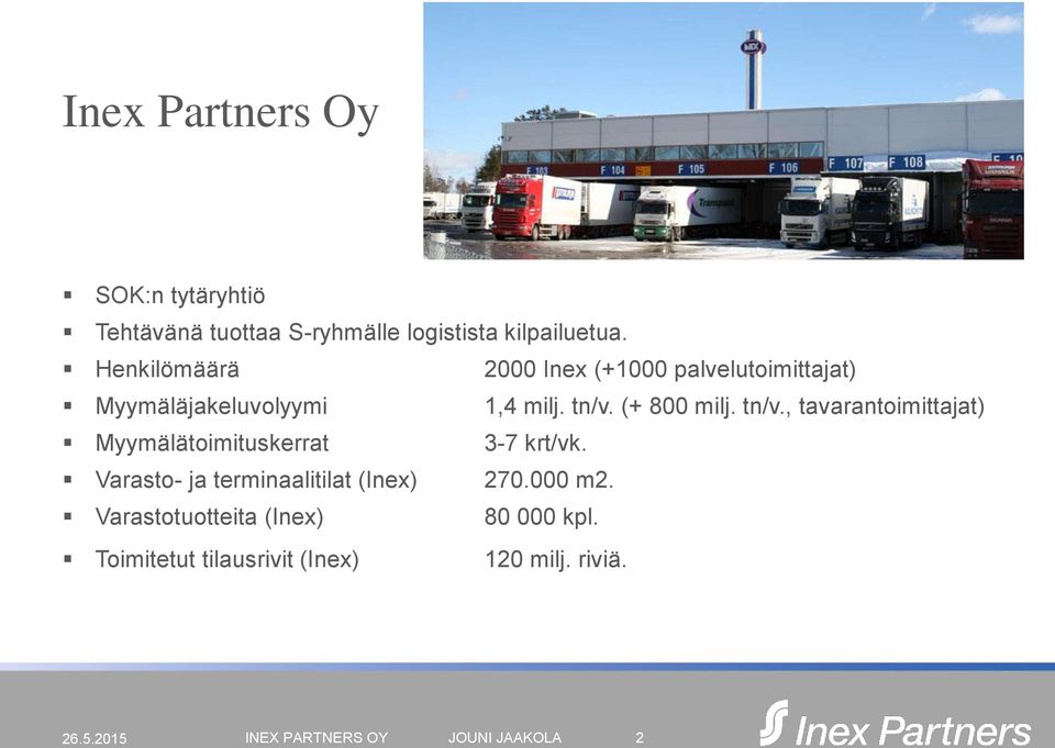 (+ 800 milj. tn/v., tavarantoimittajat) Myymälätoimituskerrat 3-7 krt/vk.