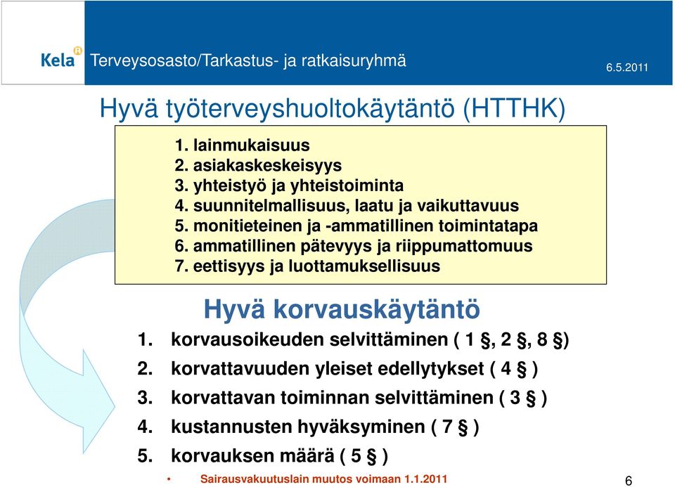 eettisyys ja luottamuksellisuus Hyvä korvauskäytäntö 1. korvausoikeuden selvittäminen ( 1, 2, 8 ) 2.