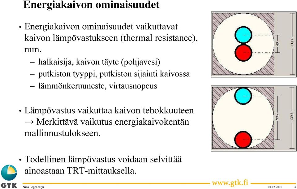 halkaisija, kaivon täyte (pohjavesi) putkiston tyyppi, putkiston sijainti kaivossa lämmönkeruuneste,