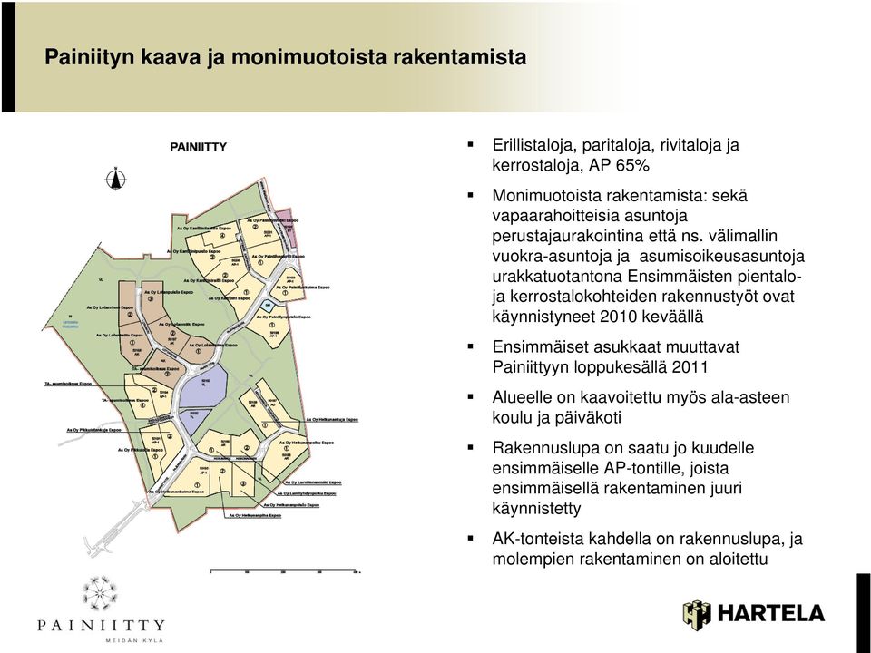 välimallin vuokra-asuntoja ja asumisoikeusasuntoja urakkatuotantona Ensimmäisten pientaloja kerrostalokohteiden rakennustyöt ovat käynnistyneet 2010 keväällä