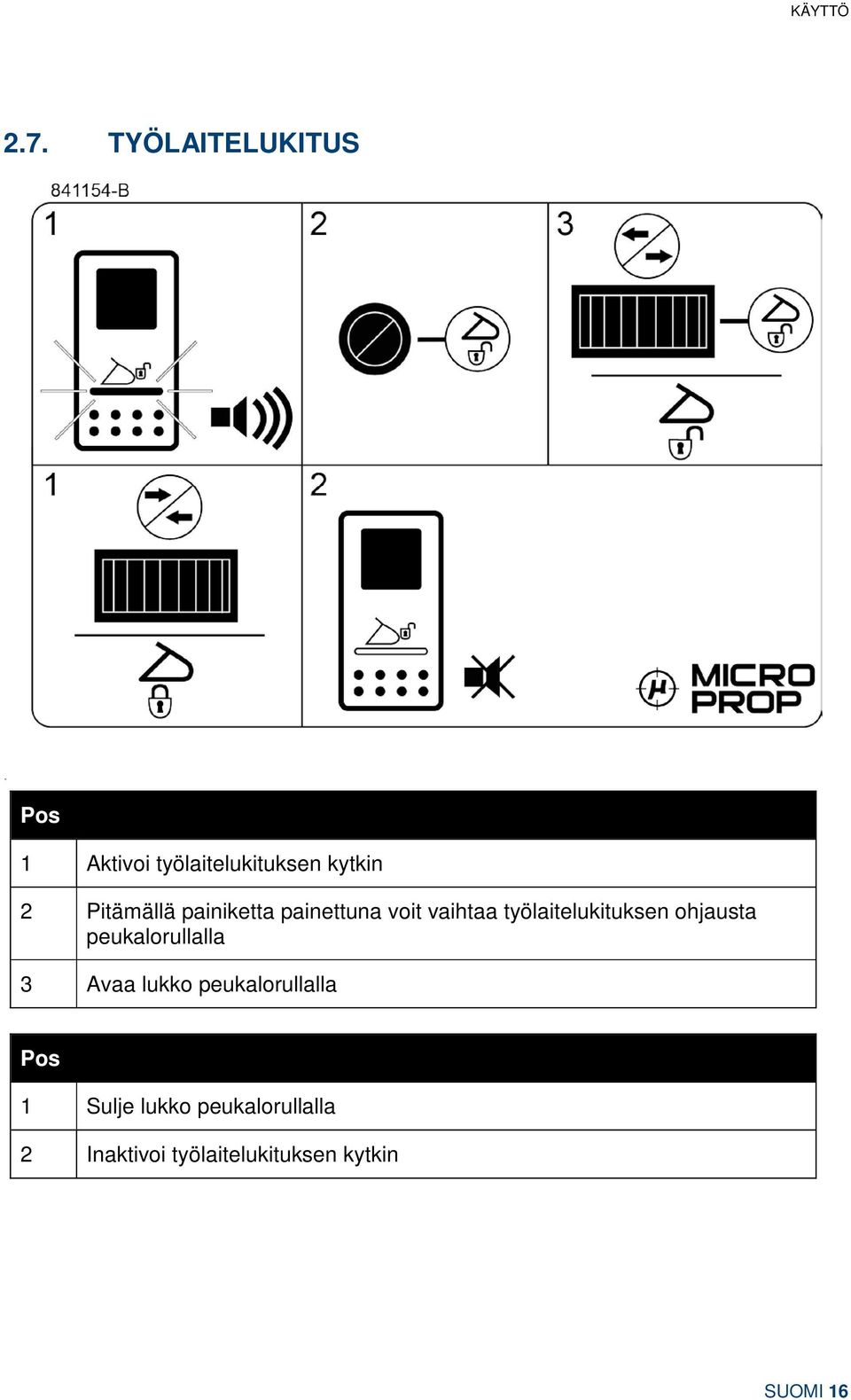 Pitämällä painiketta painettuna voit vaihtaa työlaitelukituksen