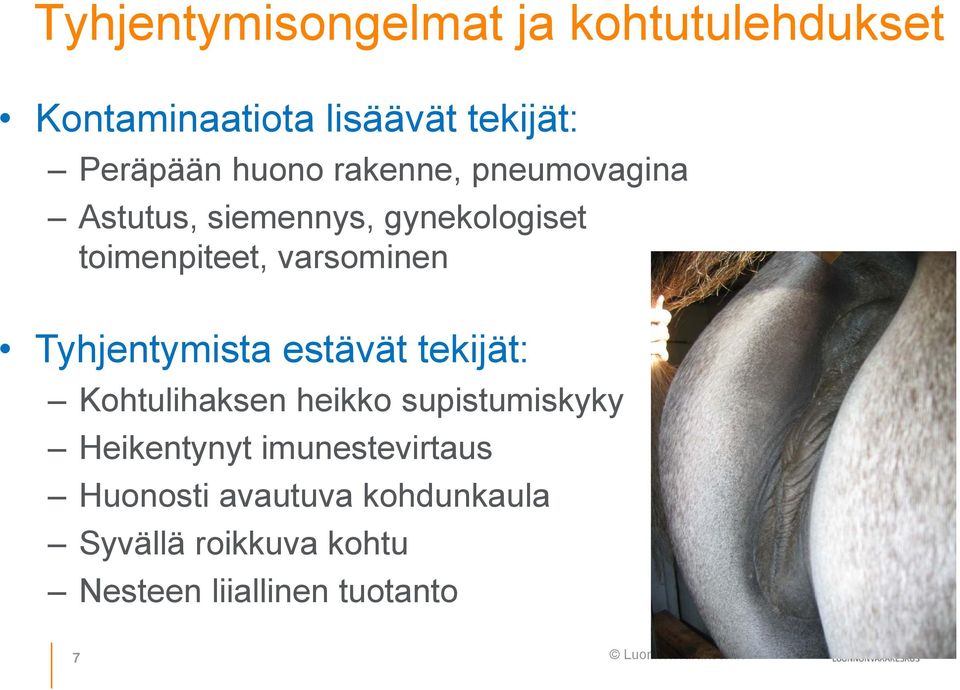 Tyhjentymista estävät tekijät: Kohtulihaksen heikko supistumiskyky Heikentynyt