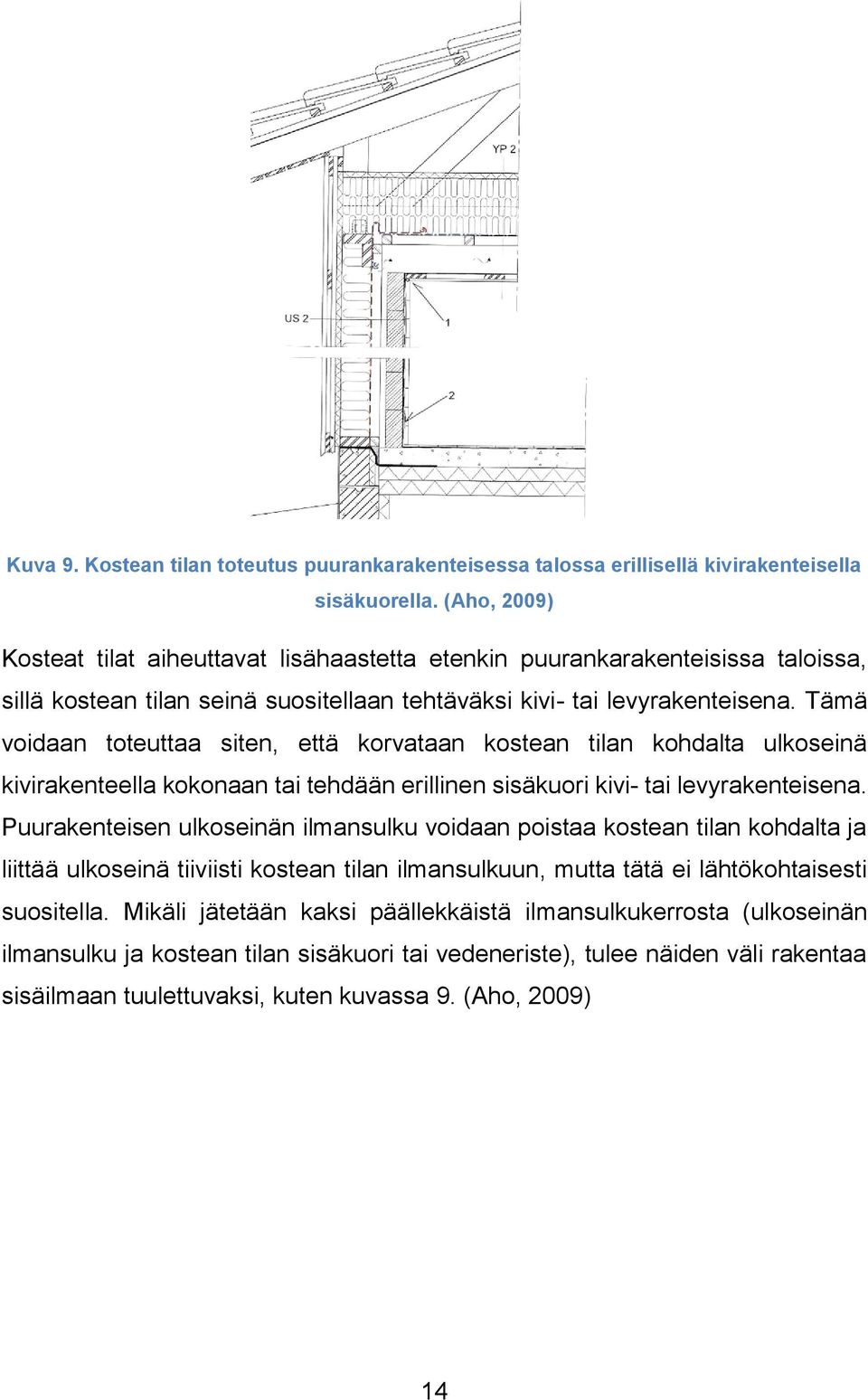 Tämä voidaan toteuttaa siten, että korvataan kostean tilan kohdalta ulkoseinä kivirakenteella kokonaan tai tehdään erillinen sisäkuori kivi- tai levyrakenteisena.