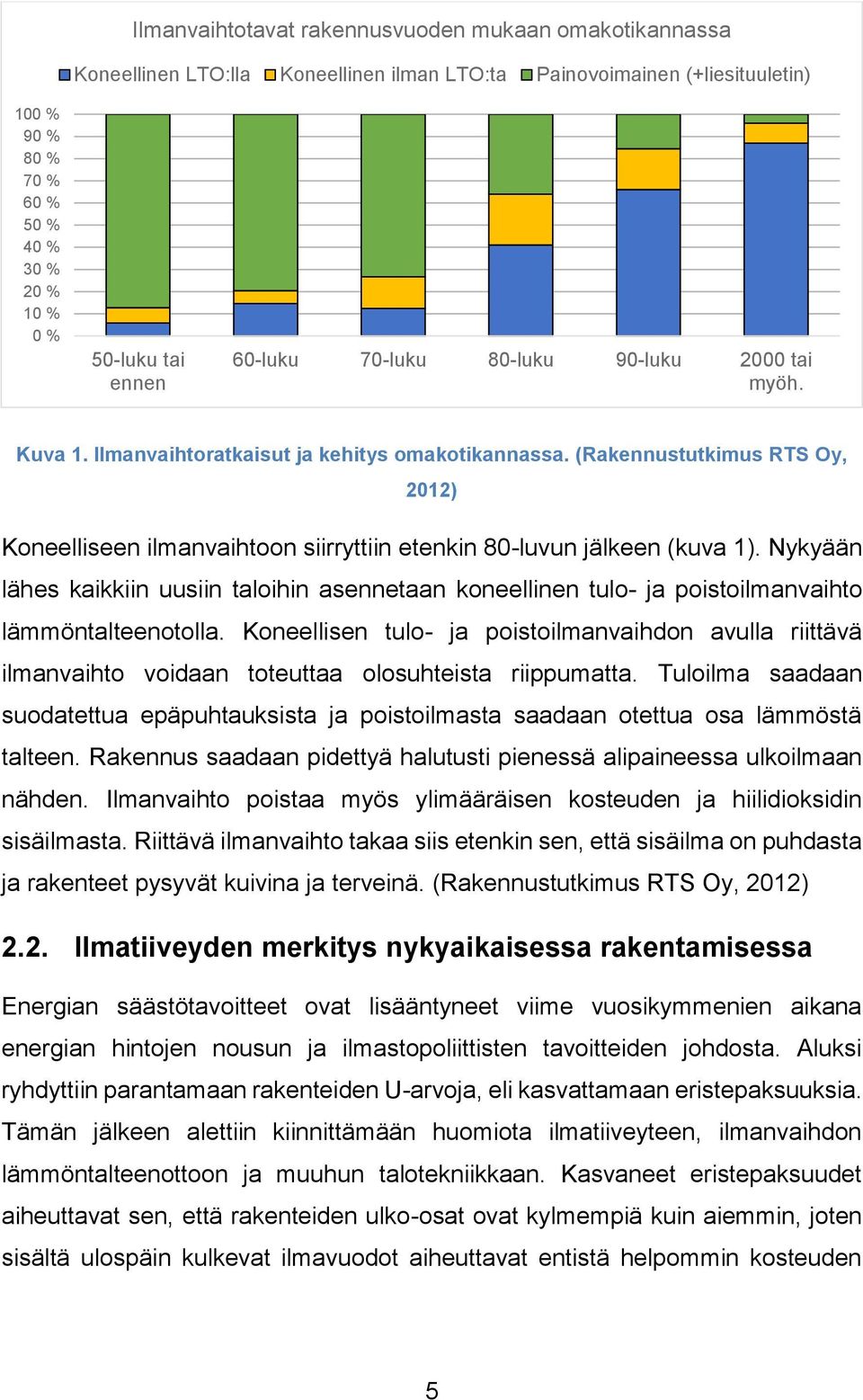 (Rakennustutkimus RTS Oy, 2012) Koneelliseen ilmanvaihtoon siirryttiin etenkin 80-luvun jälkeen (kuva 1).