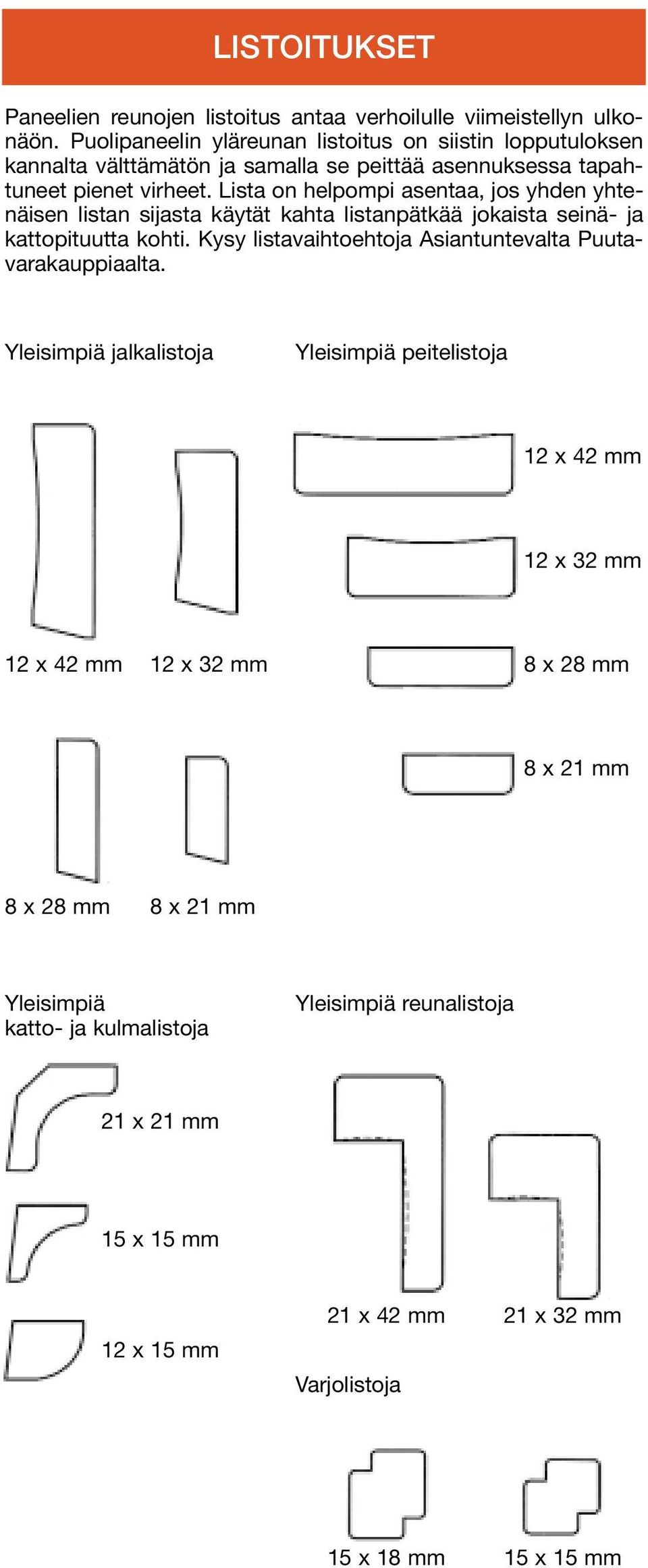 Lista on helpompi asentaa, jos yhden yhtenäisen listan sijasta käytät kahta listanpätkää jokaista seinä- ja kattopituutta kohti.