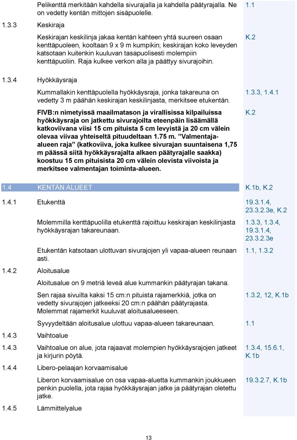 kenttäpuoliin. Raja kulkee verkon alla ja päättyy sivurajoihin. K.2 1.3.