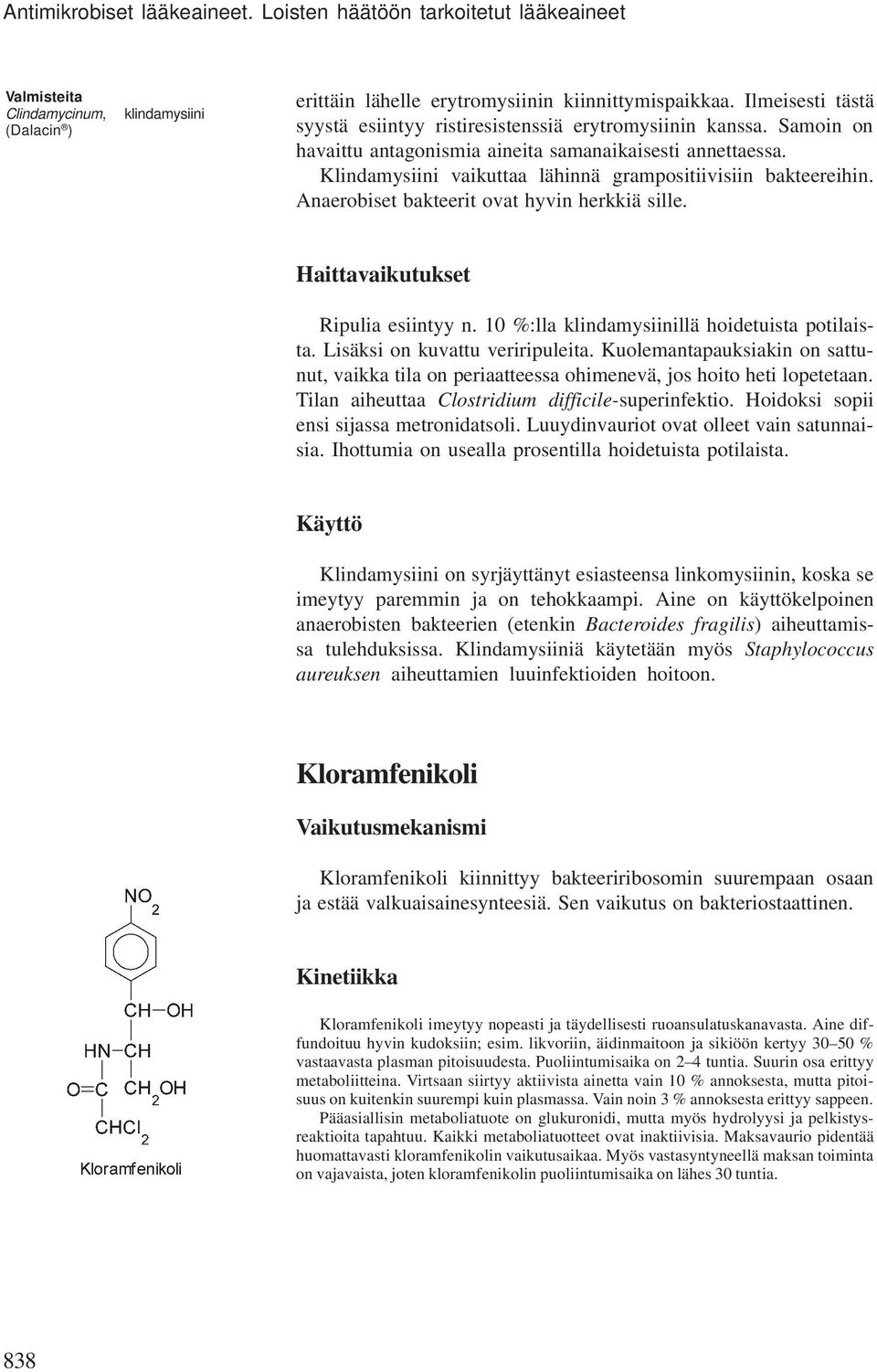 Klindamysiini vaikuttaa lähinnä grampositiivisiin bakteereihin. Anaerobiset bakteerit ovat hyvin herkkiä sille. Haittavaikutukset Ripulia esiintyy n. 10 %:lla klindamysiinillä hoidetuista potilaista.