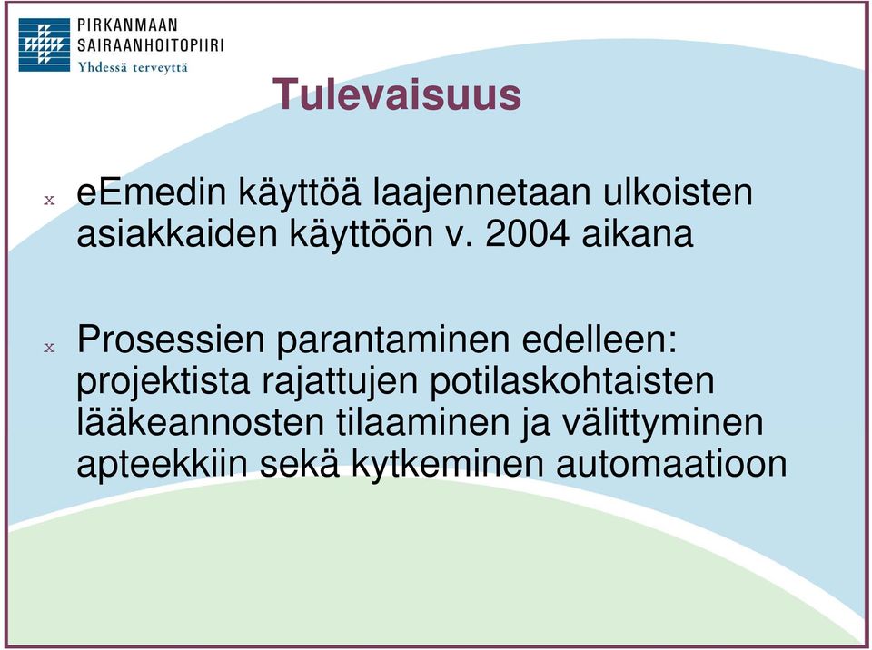 2004 aikana Prosessien parantaminen edelleen: projektista